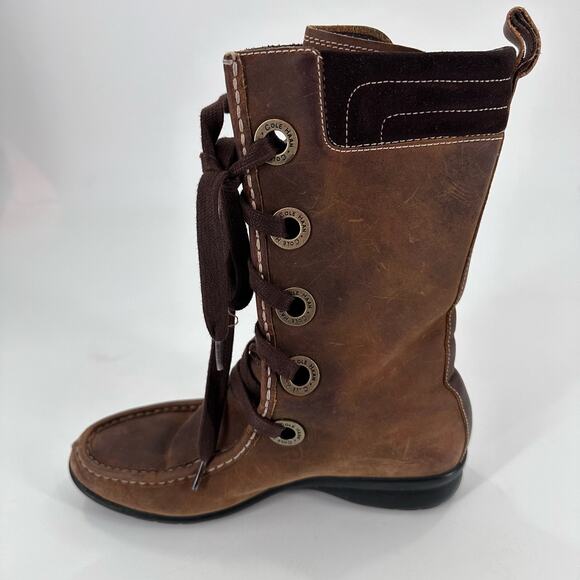 Cole Haan Mardi Brown Distress Leather Waterproof High Boots Lace Up 5.5 B - Picture 5 of 7